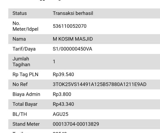 Infaq H. Iis Ismail untuk Pembayaran Listrik Masjid 7/8/2025