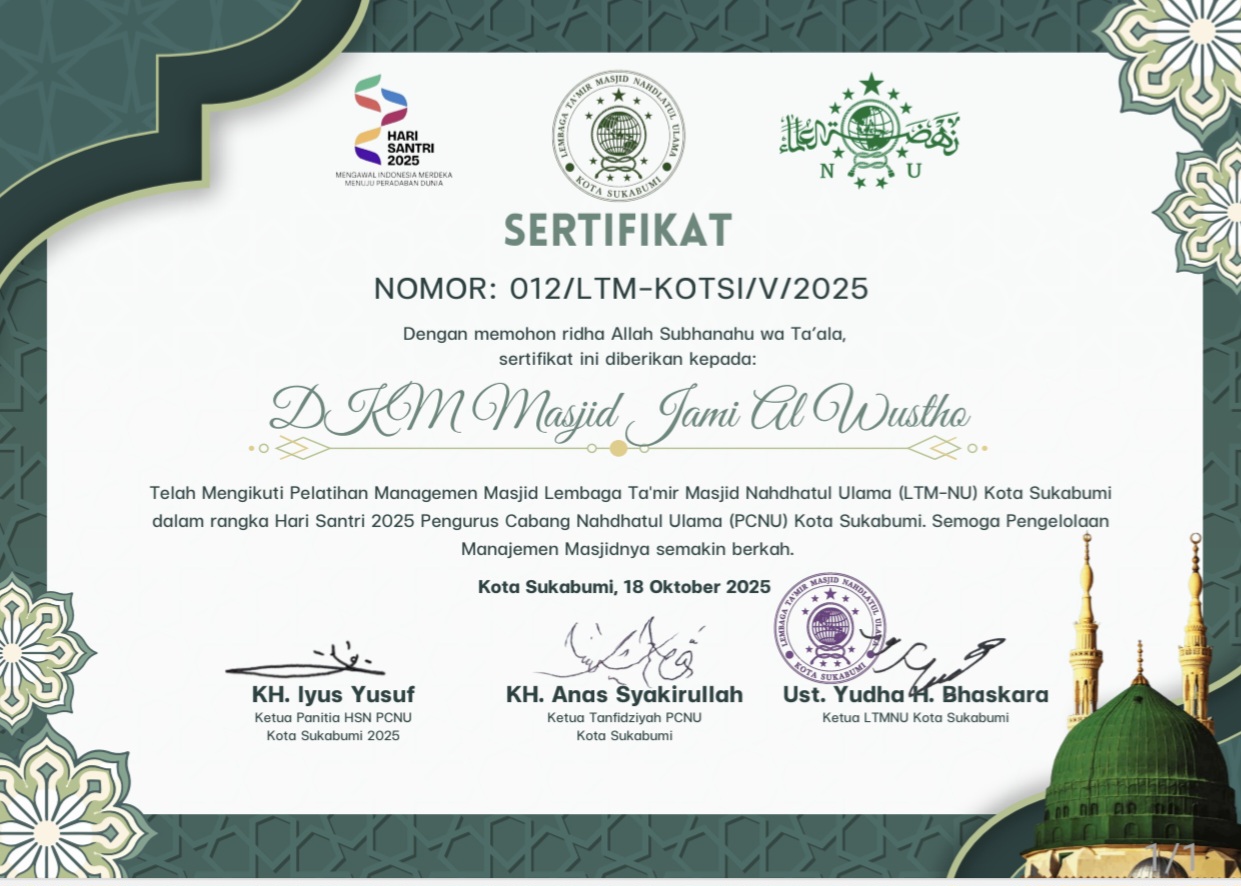 Sertifikat dari PCNU Kota Sukabumi